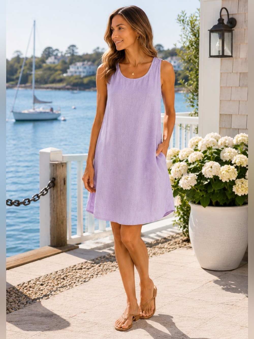 Nicole Miller 100% Linen Shift Dress Lavender Sleeveless Pockets S